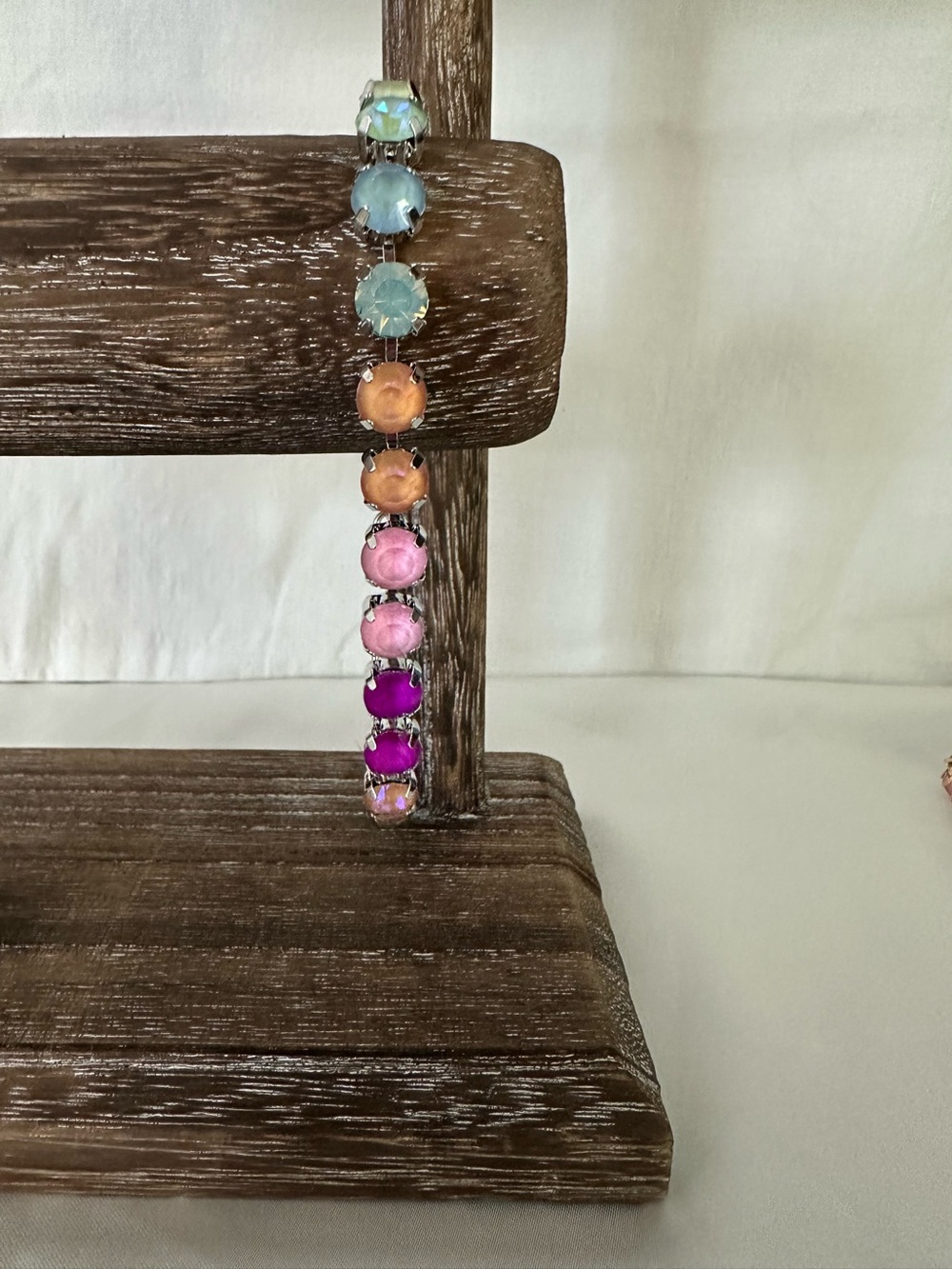 Multicolor Crystal Drop Bracelet - Pastel Pink, Peach & Aqua